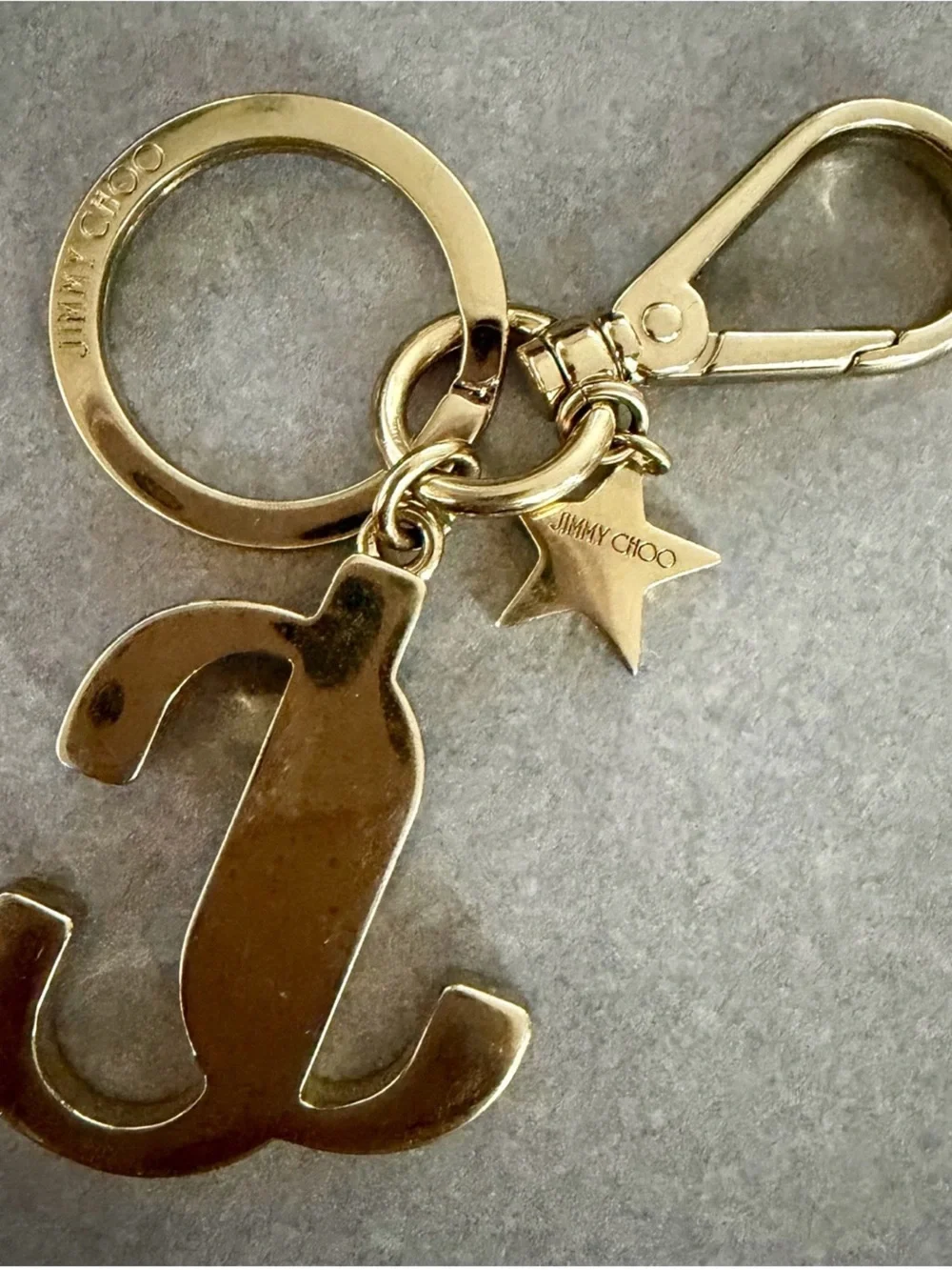 Jimmy Choo Enamel JC Star Logo Bag Charm Keychain in Gold-Tone and Light Blue